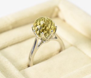Anillo de Bola de Cuarzo Limón Natural, Corte Redondo, Cristal Amarillo, Plata de Ley 92.5, Regalo de Navidad - Product Image 5
