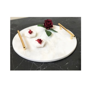 Bandejas de servicio de mármol de lujo respetuosas con el medio ambiente con diseño clásico y mango de latón pulido brillante para fines decorativos - Product Image 3