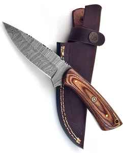 Couteau Skinner de Chasse en Acier Damas Couteau de Survie Tactique Manche en Bois Couteau de Camping Skinner Avec Gaine en Cuir - Product Image 5