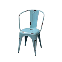 Chaise de bistrot moderne en métal bleu empilable avec accoudoirs, design industriel, pour la maison, le bar, l'atelier, le bureau à domicile, l'hôtel