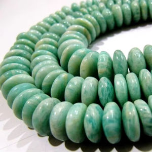 Perles d'amazonite naturelle Rondelle bleue de coupe allemande Taille lisse 8-12mm Longueur 8 pouces - Product Image 1