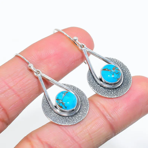 Pendientes de Plata de Ley 925 de alta calidad para mujer, cobre azul, turquesa, piedra preciosa hecha a mano, colgante, regalo de fiesta para Cristiano - Product Image 3