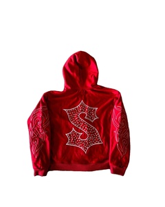 Vente en gros Sweat à capuche surdimensionné coupe carrée avec fermeture éclair en cristal et strass pour homme Sweat à capuche zippé épais 400GSM délavé au soleil - Product Image 4