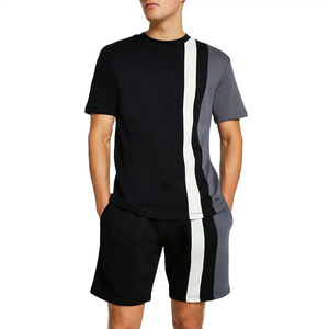 Custom Men's Color Block T Shirt Shorts <b>Set</b> 100% Polyester Winter Casual 2 Piece Breathable <b>Knitted</b> Tracksuit OEM ODM Private - Product Image 2