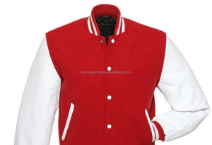 Unisex College Varsity <b>Jacket</b> Snap Button Closure Ready Stock Red <b>White</b> Wool Body Leather Sleeves Custom Embroidery Stand Spring - Product Image 4