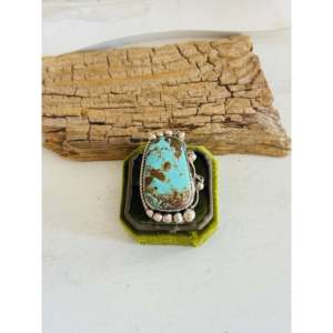 Navajo Handmade #8 Turquoise Sterling Silver <b>Adjustable</b> Gemstone <b>Ring</b> Vermeil Rhodium Geometric Statement Design Everyday Wear - Product Image 1