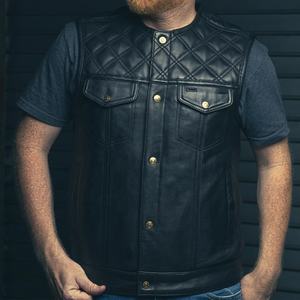 Chaleco de Cuero Vintage de Alta Calidad para Hombre, Estilo Motociclista, Holgado, con Cierre de Cremallera y Cuello Camisero - Product Image 2