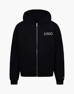 <b>Black</b> Streetwear Oversized 100% Cotton Solid Blank Full <b>Zip</b> <b>up</b> Hoodie Baggy Style Drop Shoulder Heavyweight 500GSM <b>Hoodies</b> <b>Men</b> - Product Image 4