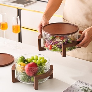 Bonne qualité directement en usine Grand bol mélangeur Saladier en verre avec couvercle en bois - Product Image 3