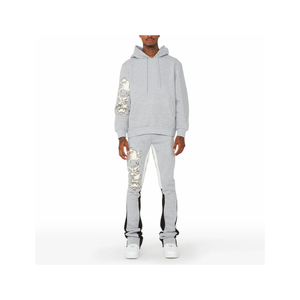 Survêtements en coton pour hommes OEM, respirants, imprimés à l'écran, sweat-shirt à capuche, jogging évasé, ensemble trois pièces, ensemble deux pièces superposé - Product Image 1