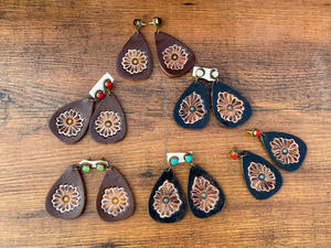 Hand Tooled Leather <b>Stud</b> <b>Earrings</b> Custom Genuine Leather Boho <b>Earrings</b> High Quality Hand Painted Western Women Handmade Jewelry - Product Image 6