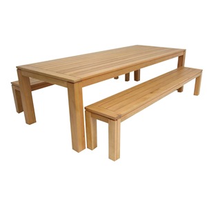 Ensemble de table à manger longue avec banc 2 couleurs naturelles - Product Image 1