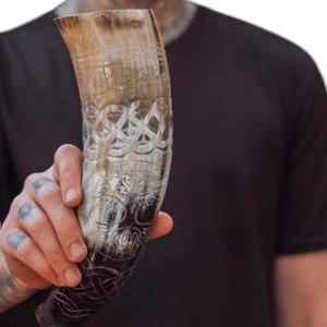 Handmade High Quality Viking Drinking Horn Customized Logo Eco-Friendly Animal Real Touch Buffalo Horn Mug Polished <b>Stand</b> - Product Image 5