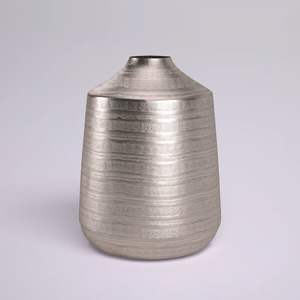 Geometric Pattern Design Metal <b>Ribbed</b> Flower <b>Vase</b> Bronze and Copper Modern Decorative Table Centerpiece Ornate Living Room - Product Image 5