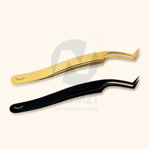 Vente en gros de haute qualité en acier inoxydable courbé noir doré, pince à épiler pour extension de cils au plasma, boîte de couleur à pointe en fibre d'emballage - Product Image 1