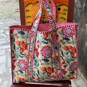 Wholesale Handmade Block Printed Canvas Eco Friendly Lightweight Durable Large Capacity Tassel Tote <b>Bag</b> - Product Image 1