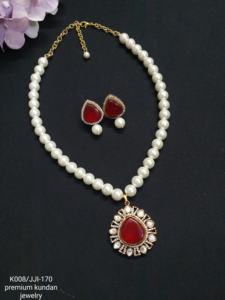 Ensemble de bijoux en pierre de rubis naturelle et perle de pierres précieuses ensemble de pendentif, boucles d'oreilles et collier ensemble de bijoux fins pour femmes. - Product Image 3