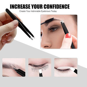 Ensemble de pinces à sourcils en acier inoxydable avec embouts inclinés Outil d'épilation du visage Pince à épiler pointue avec étui en cuir - Product Image 6