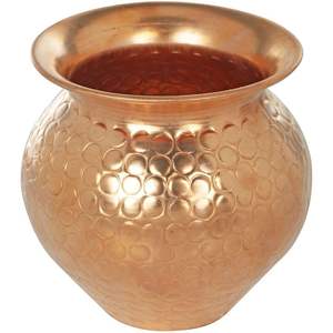 Antique copper lota water pot with hand beaten texture perfect for health conscious users and religious practitioners - Product Image 2