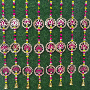 Perles de lotus MDF avec bracelet Gota et cordes de cloches pour Haldi, décor de toile de fond Mehendi, mariage, fête, maison, décoration d'événements - Product Image 4