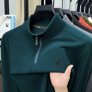 Solid Color Fleece-lined <b>Men's</b> Half for <b>Turtle</b> <b>Neck</b> Top Inner Long Sleeve Warm Smooth Slimming Base Layer Top 100% Cotton - Product Image 1