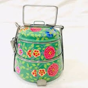 king Stainless Steel Lunch <b>Box</b> Steel Colored Printed Lunch <b>Box</b> 3 Tier Red and Yellow Color <b>Tiffin</b> Unique Design Handle <b>Tiffin</b> - Product Image 1