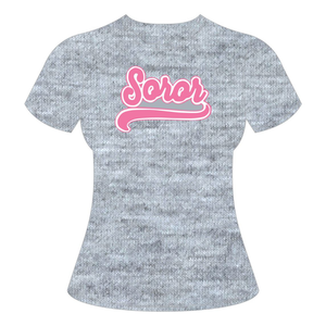 Camiseta Heather Grey Soror para mujer, camiseta rosa y verde de hermandad griega, ropa informal elegante para uso diario - Product Image 5