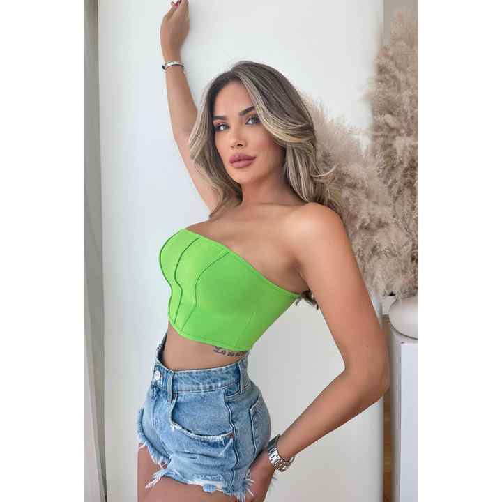 WFT1732 Green Crop Blouse With Back Zipper