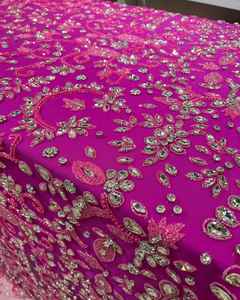 Elégant tissu brodé à la main avec perles paillettes et strass Tissu en maille de haute qualité pour robe de soirée de mariée de créateur - Product Image 3