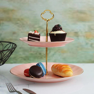Classic Round Ceramic 2-Tier Cake Serving Stand Beautiful Decorative Pedestal for Dessert Displays Cake <b>Tool</b> - Product Image 2