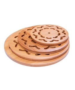 Salvamanteles de bambú de 4 piezas-Salvamanteles resistentes al calor de bambú multifunción para cocina casera, posavasos redondo de varios tamaños para caliente - Product Image 1