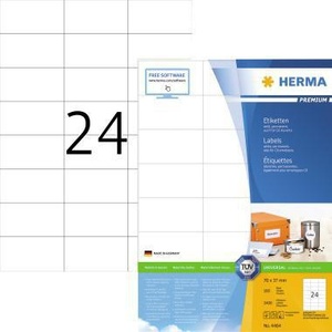 Etiquetas Universales Premium HERMA de 70 x 37 mm, Papel Blanco No Removible, 2400 Etiquetas/Paquete, Papel de Oficina - Product Image 1
