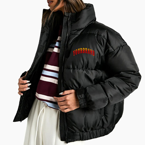 OEM/ODM Nouveau style Vêtements décontractés d'hiver Veste matelassée chaude imperméable pour femmes Col montant Veste matelassée noire unie pour femmes - Product Image 1