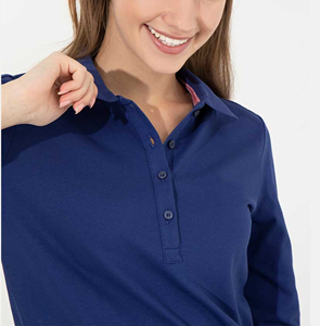 Wholesale <b>Women's</b> <b>Polo</b> Shirts Cotton 3 Button Long Sleeve <b>Tops</b> Cool Shirt Business Casual Plain Wholesale Blue <b>Polo</b> Shirts - Product Image 2