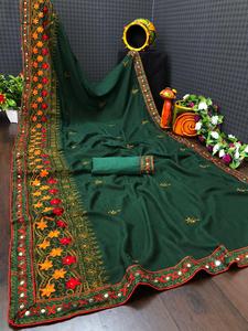 Multi Color indio Bollywood diseñador bordado impreso seda Sari último exclusivo Sari nupcial fiesta desgaste última moda étnica - Product Image 5