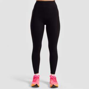 Leggings noirs radieux taille haute sans couture en nylon et élasthanne tricotés respirants style sport décontracté motif logo taille XL pour femme - Product Image 2