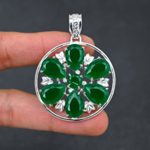 Pendentif en onyx vert créé en laboratoire fait à la main en argent sterling plaqué style bohème bijoux en pierres précieuses de créateur mariage fiançailles fête - Product Image 5