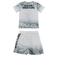 Ensemble de lutte personnalisé pour hommes 2026, t-shirt et short en tricot, sublimation intégrale, ensemble 2 pièces pour les compétitions internationales