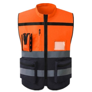 Custom Logo Breathable High Visible Polyester Lightweight <b>Hi</b> <b>Vis</b> Yellow <b>Orange</b> Reflective Construction Workwear Safety Vest - Product Image 5