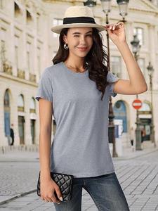 Diseño personalizado OEM 100% algodón sólido gris claro Color de manga corta cuello redondo talla grande camiseta promocional de mujer de Bangladesh - Product Image 4