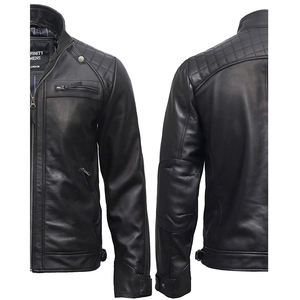 Chaqueta de cuero negra elegante de invierno para hombre, elegante, en todas las tallas, con logotipo personalizado y etiqueta privada. Chaqueta de cuero para hombre. - Product Image 5