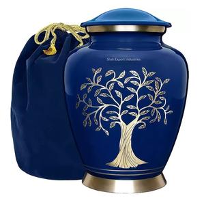 Urnes de crémation en aluminium avec motif de fleurs Urne de cendres funéraires de couleur bleue pour services funéraires Urnes pour adultes - Product Image 2