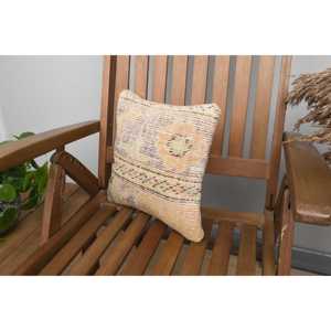 Beige Wool Kantha Patchwork <b>Bolster</b> <b>Pillow</b> 12x12 Inch Boho Woven Embroidered Printed Floral Square Vintage Design Rustic Floor - Product Image 3