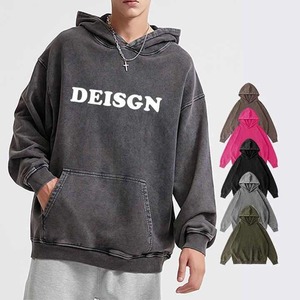 Personalizar DTG bordado 3D Puff serigrafía peso pesado algodón grueso hombres desgastado Vintage piedra ácido lavado Sudadera con capucha invierno - Product Image 5