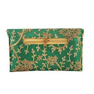 High Quality Women's Green Embroidery Silk Hand Purse Wallet Button Closure Elegant <b>Money</b> <b>Clip</b> 8 Card Slots Organic Cotton - Product Image 2