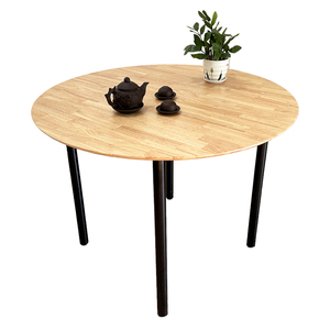 Midcentury Rubber Wood <b>Dining</b> <b>Table</b> <b>Set</b> with Powder-Coated Iron Legs 100cm <b>Round</b> <b>for</b> Parties - Product Image 1