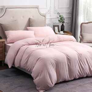 <b>Blush</b> <b>Pink</b> Jersey Knit Duvet Cover <b>Set</b> Breathable Linen <b>Bedding</b> 3-Piece Portable & Instaworthy Design for Home Hotel & Weddings - Product Image 1