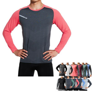 Vêtements de sport pour hommes T-shirts de sport Chemises à manches longues à blocs de couleurs T-shirt à séchage rapide unisexe pour hommes - Product Image 1