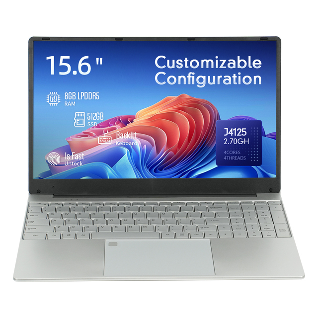 Wholesale 15.6 Inch Intel J4125 8GB DDR5 RAM Wireless Windows 11 SSD Laptop with Backlit Keyboard for Business