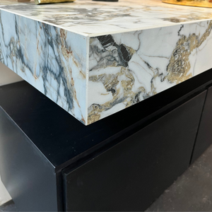 Estante de Porcelana de Alta Calidad con Efecto Mármol Blanco Brillante para Montar en la Pared, con Vetas Doradas y Grises, Lavabo Tipo Vessel, Encimera Italiana - Product Image 3